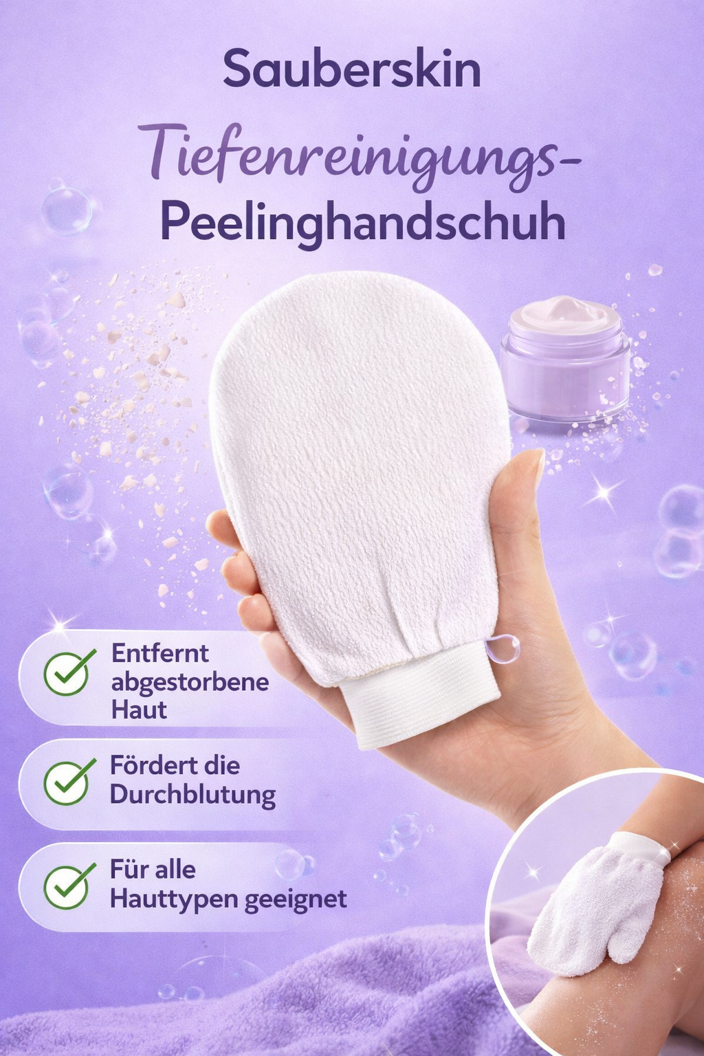 Peeling-Handschuh – aus 100 % Viskosefaser zum Reinigen der Haut und Schmutz